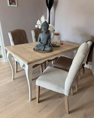 Tavolo da pranzo in legno con 6 sedute shabby chic