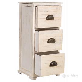 Elegante Comodino Shabby in Paulonia, Finitura Bia