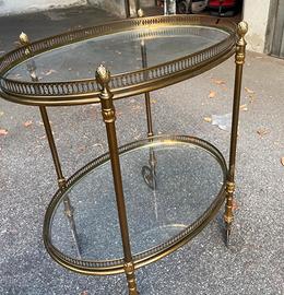 Elegante carrellino bar vintage in ottone e vetro