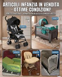 articoli infanzia culla, passeggino, poltroncine