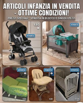 articoli infanzia culla, passeggino, poltroncine