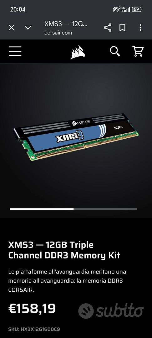 Ddr3 Hx3x12g1600c9 Corsair XMS3 12GB 1600Mhz Triple Channel DDR3