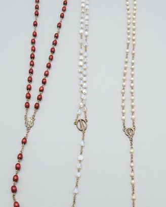 3 Rosari Classici - Legno, Madreperla e Perline