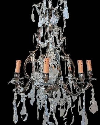  ANTICO LAMPADARIO BRONZO ARGENTO 8 LUCI