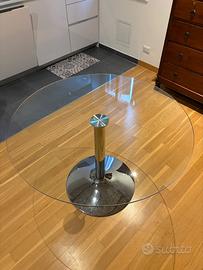 Tavolo rotondo in vetro e metallo vintage