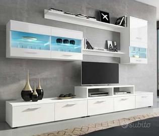 Parete attrezzata 250x210h cm componibile bianco 