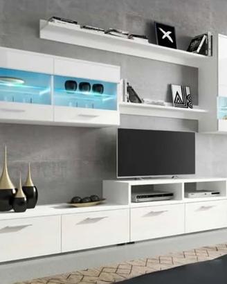 Parete attrezzata 250x210h cm componibile bianco 