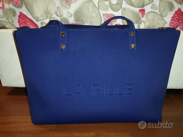 Borsa shopper La Fille des Fleurs blu