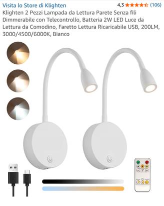 2x lampada da lettura senza file ricaricabile usb