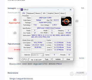 Blocco AM4 - AMD 3600 -16gb ddr4 3733 - B550M-PRO4