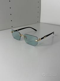 Occhiali Y2K Vintage Lenti Azzurro Acqua Oro Neri