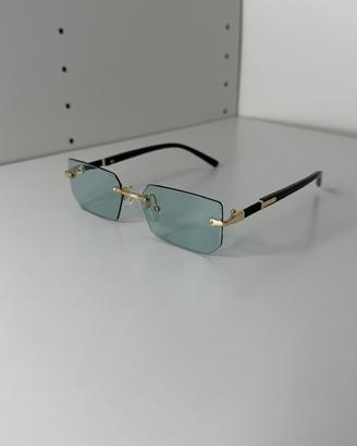 Occhiali Y2K Vintage Lenti Azzurro Acqua Oro Neri