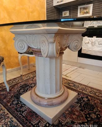 Tavolo di Cristallo con colonna in Marmo