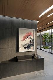 Poster Giapponese Samurai e Ciliegio A4 +cornice