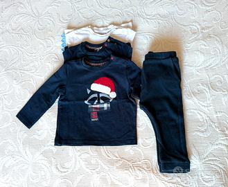 Set 1 pantalone e 3 maglie manica lunga tg 9-12 +