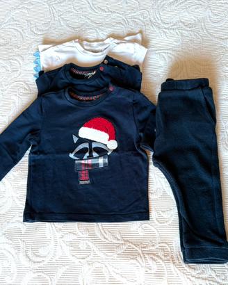 Set 1 pantalone e 3 maglie manica lunga tg 9-12 +