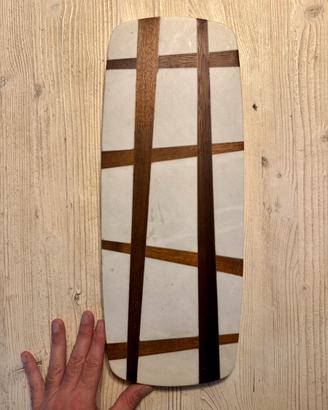 Tagliere vintage in marmo e legno 45 cm geometrico
