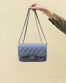 BORSA A SPALLA VERA PELLE ARTIGIANALE AZZURRO AVIO