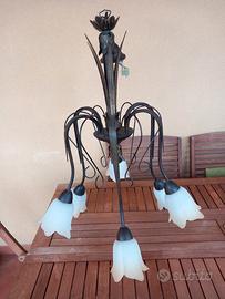 Lampadario 6 luci in ferro battuto