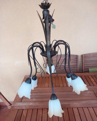 Lampadario 6 luci in ferro battuto