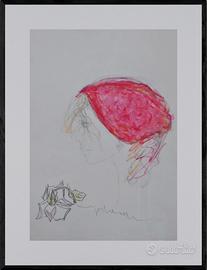 Quadro disegno originale ritratto donna