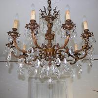Lampadario Antico 10 Luci Bronzo e Cristalli