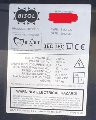 5 pannelli fotovoltaici silicio mono usati 239w