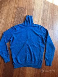 Maglione girocollo blu con lana merinos cachemire
