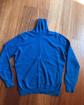 Maglione girocollo blu con lana merinos cachemire