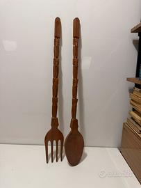 Coppia Posate Giganti  in Legno  (90 cm) - Vintage