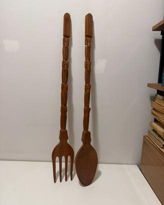 Coppia Posate Giganti  in Legno  (90 cm) - Vintage