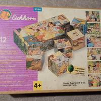 Set 12 cubi in legno illustrati a formare 6 differ