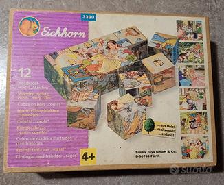 Set 12 cubi in legno illustrati a formare 6 differ