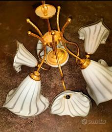 Lampadario ottone e vetro Murano