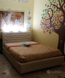 LETTO MATRIMONIALE SIMILPELLE COLOR PANNA 