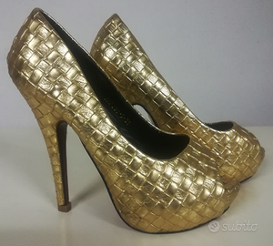 DÉCOLLETÉ PELLE DORATA plateau e tacco 12 n36