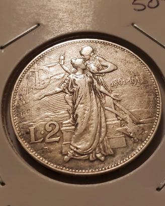 2 lire 1911 cinquantenario Vittorio Emanuele III 