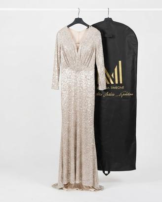 Abito lungo elegante paillettes champagne