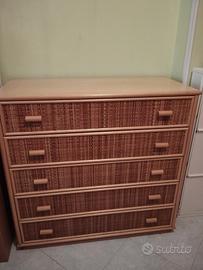 Cassettiera vintage giunco e vimini