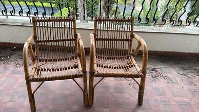 Coppia Poltrone Vintage Bambù e Rattan Boho
