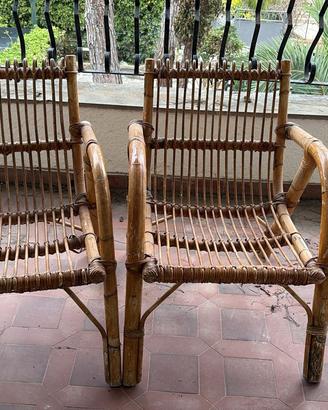 Coppia Poltrone Vintage Bambù e Rattan Boho