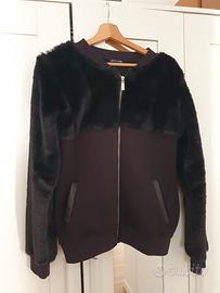 bomber nero da donna con parti tipo pelliccia tg M