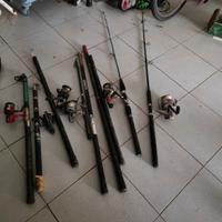 mulinelli e canne da pesca, traina, riva e barca