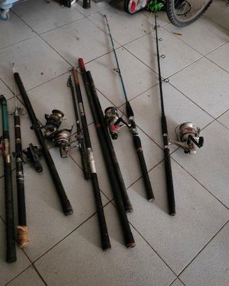 mulinelli e canne da pesca, traina, riva e barca