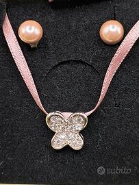 Parure ragazzina in raso e argento perle zirconi