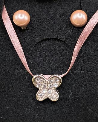 Parure ragazzina in raso e argento perle zirconi