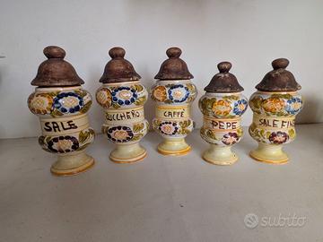 Set 5 vasetti portaspezie in ceramica smaltata