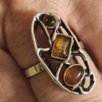 anello argento 925 cc on pietre ambra vintage 