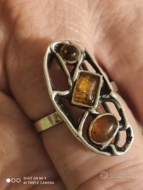 anello argento 925 cc on pietre ambra vintage 