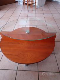 Tavolino tondo in legno e cristallo 